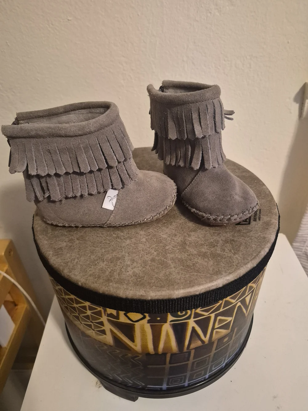 Baby Fringe Suede Booties in Grey